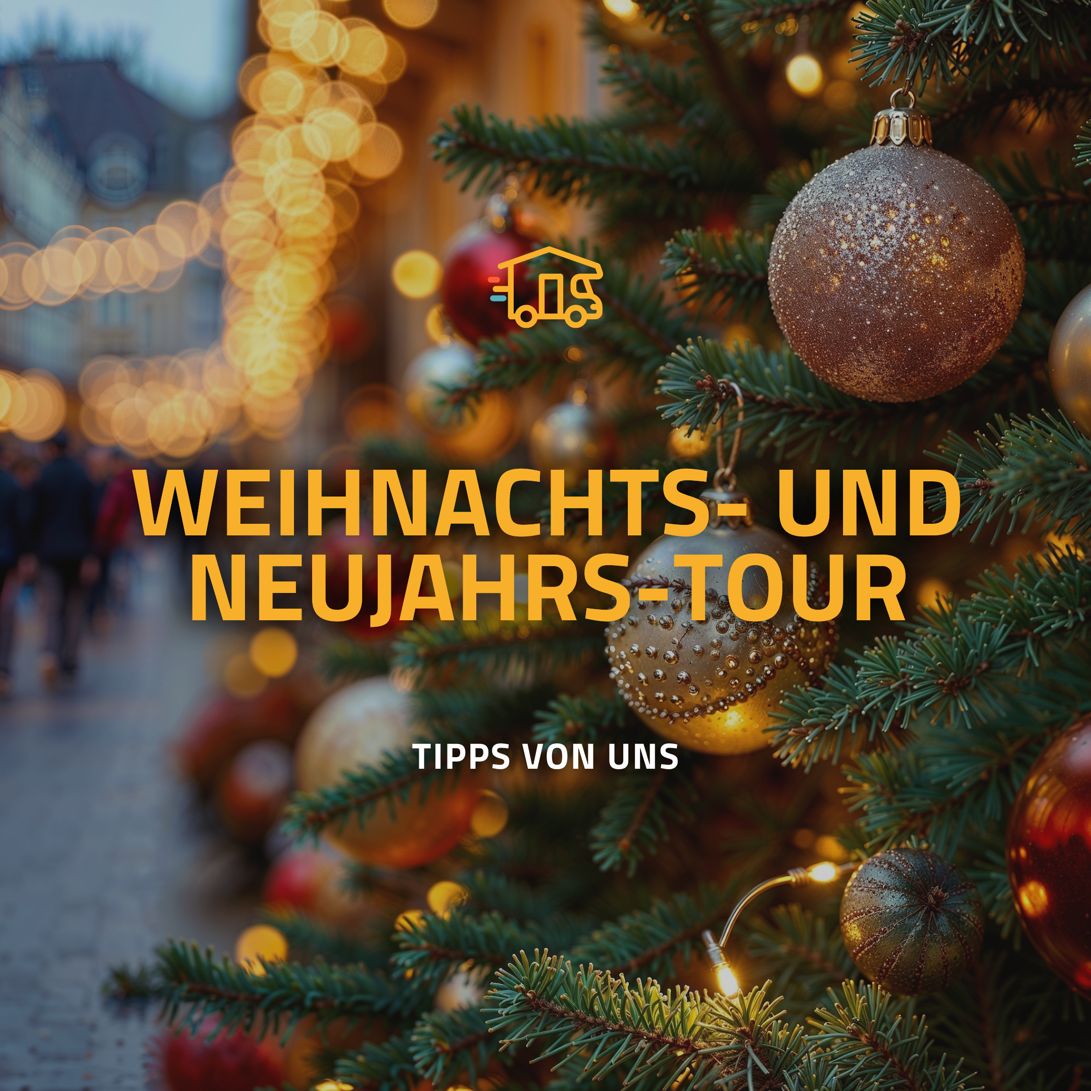 Nahaufnahme von Tannenbaum und Lichtern im Hintergrund